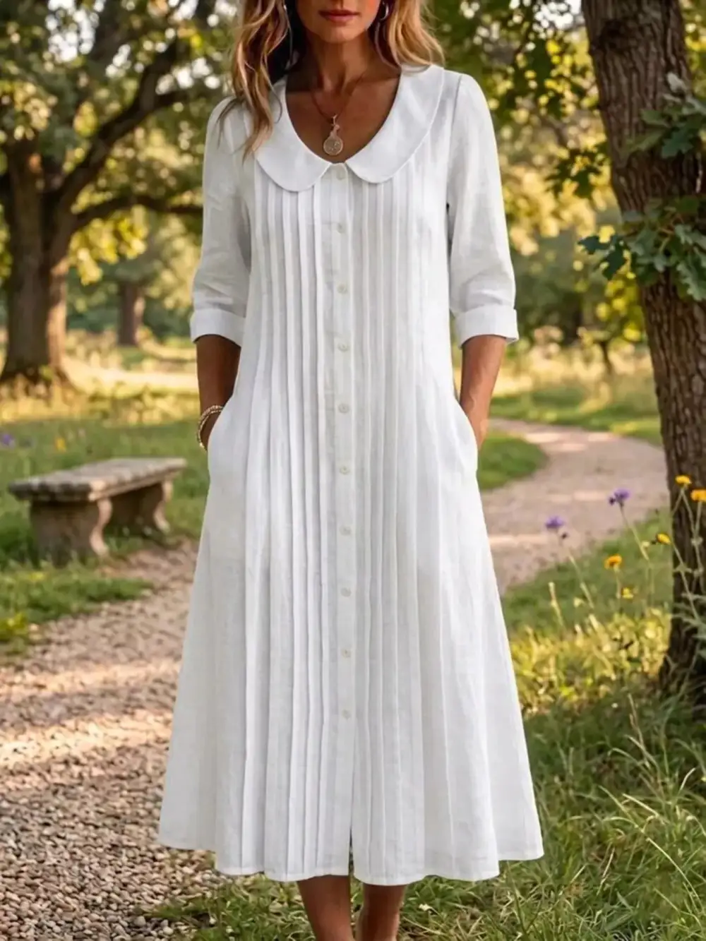 Peter Pan Collar Button-Down Dress