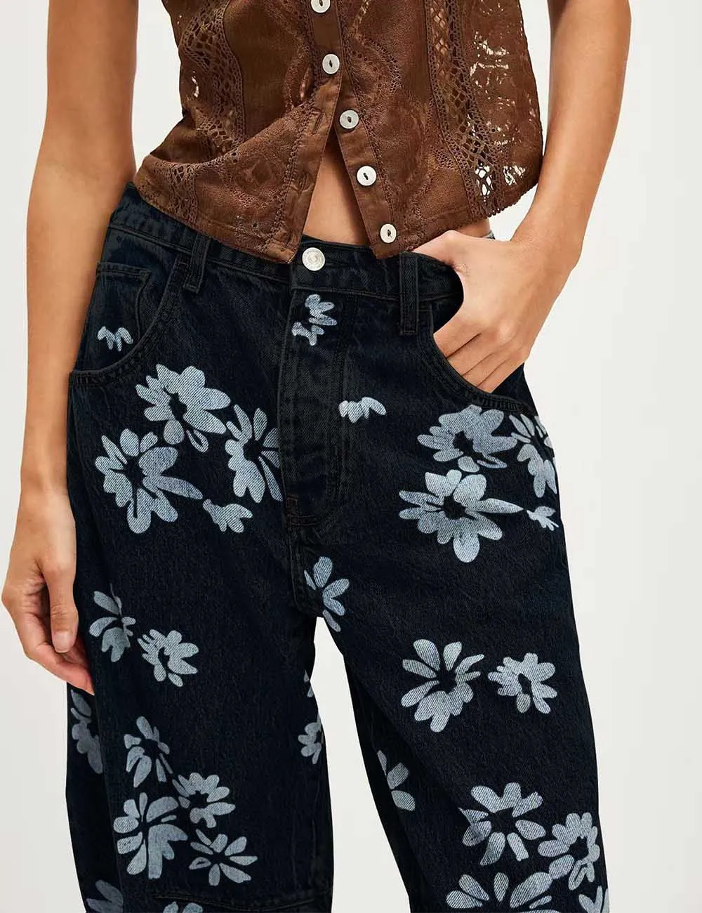 Barrel Print Jeans Daily Denim Pants