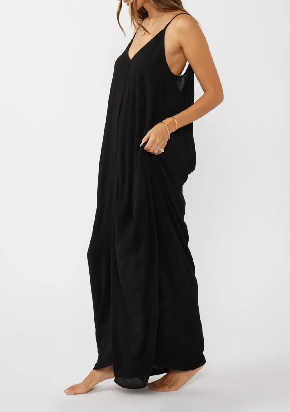 V-Neck Maxi Cami Dress with Pockets