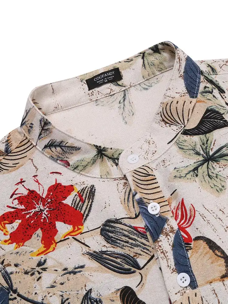 Cotton Linen Floral Henley Shirt Pants