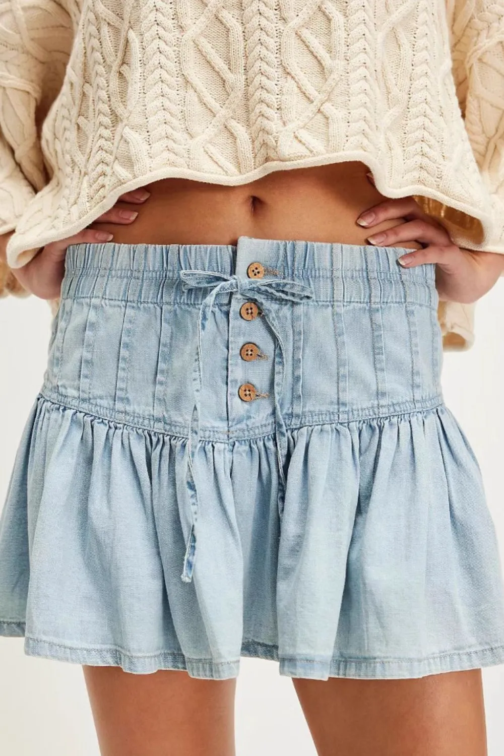 Button Front Ruffle Trim Skirt