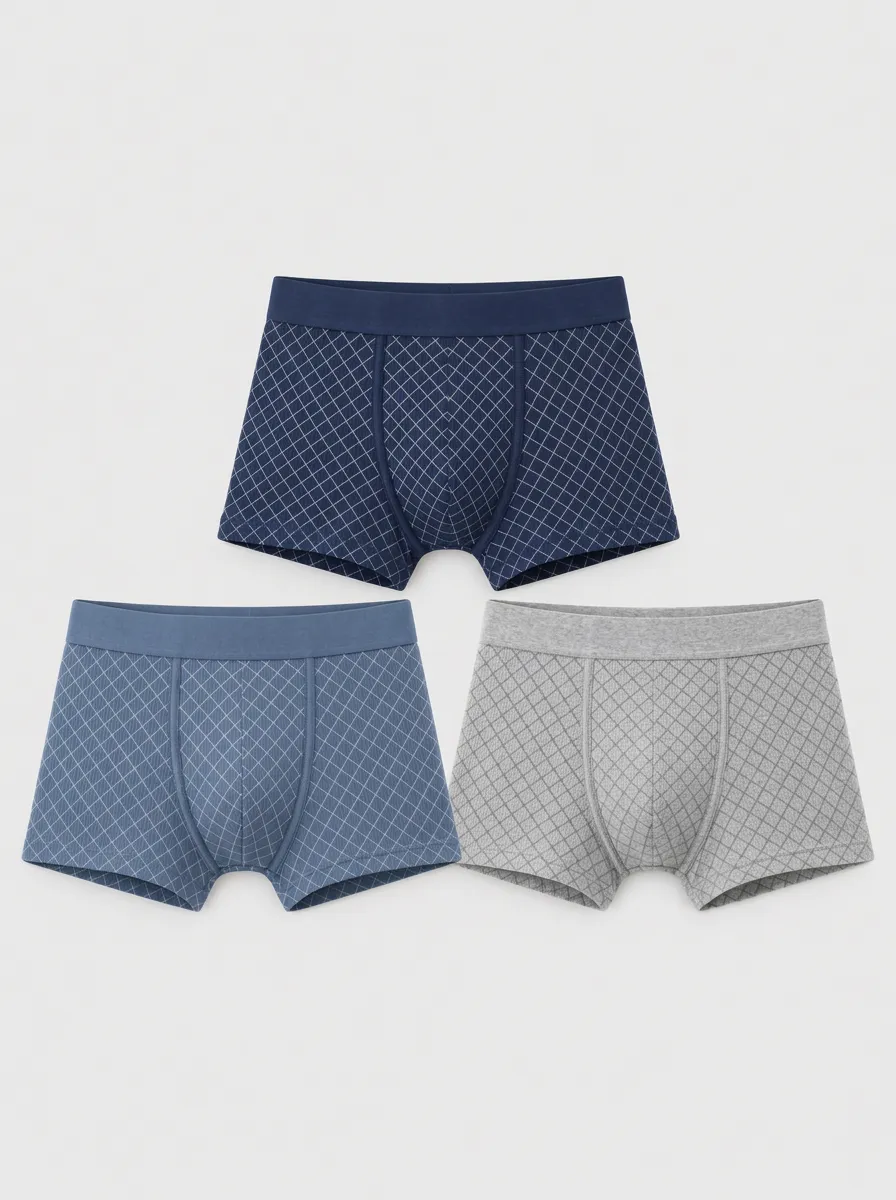 Men's Multicolor Diamond Pattern Trunk Boxer Briefs 3-Pack