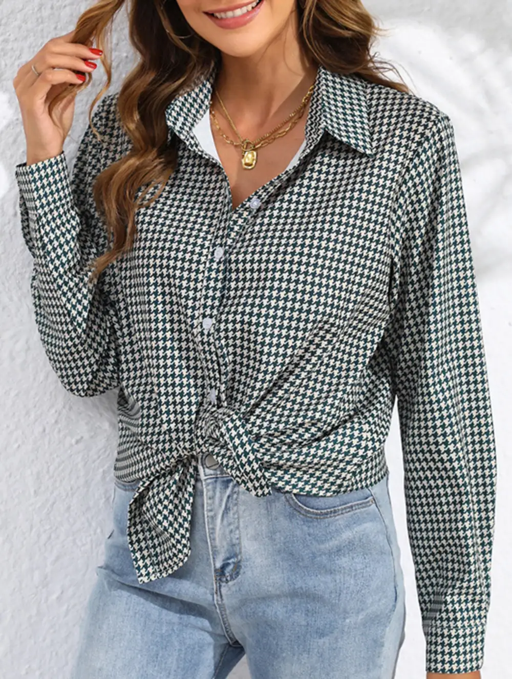 Plaid Loose Shirt with Collar Blouse