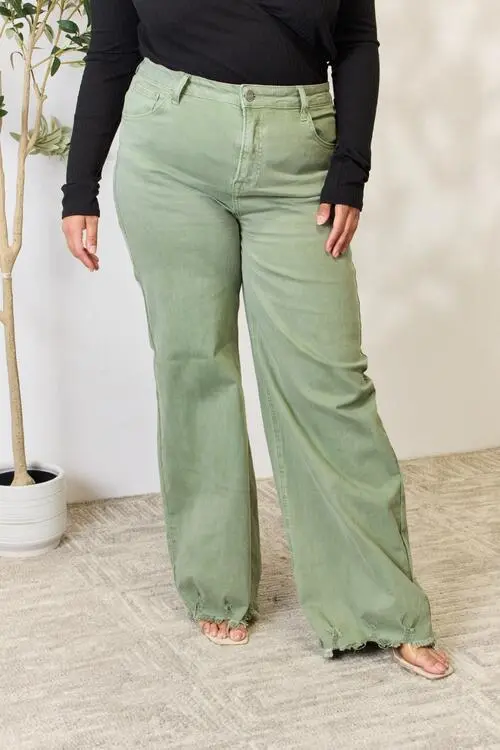 Easy Wide Leg Raw Hem Denim Jeans