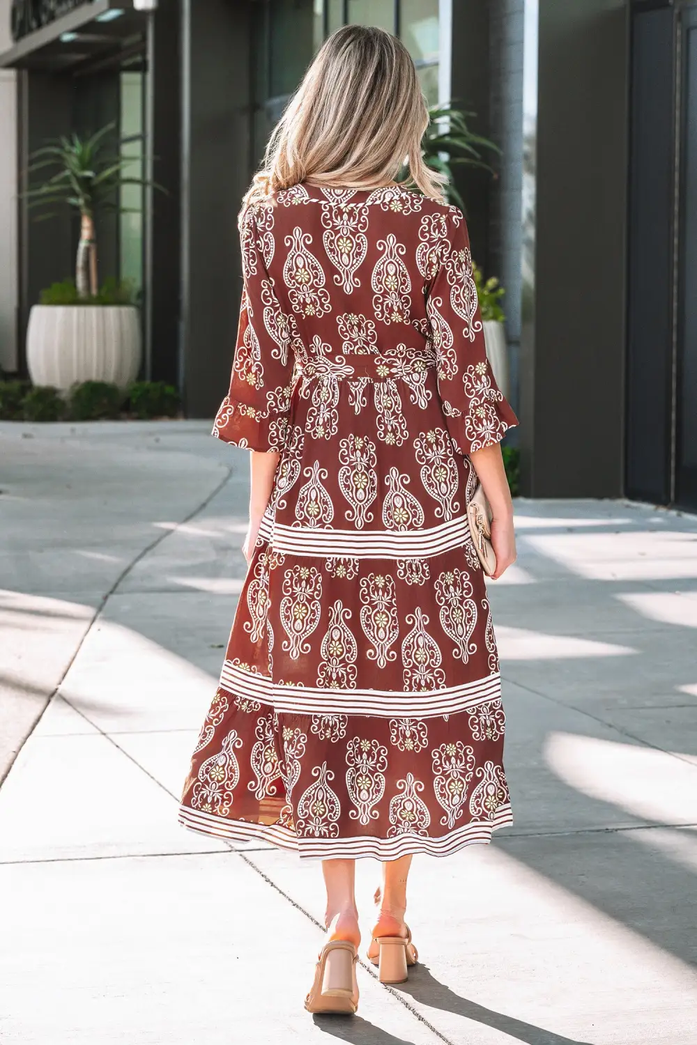 Floral Striped Tie Waist Maxi Dress