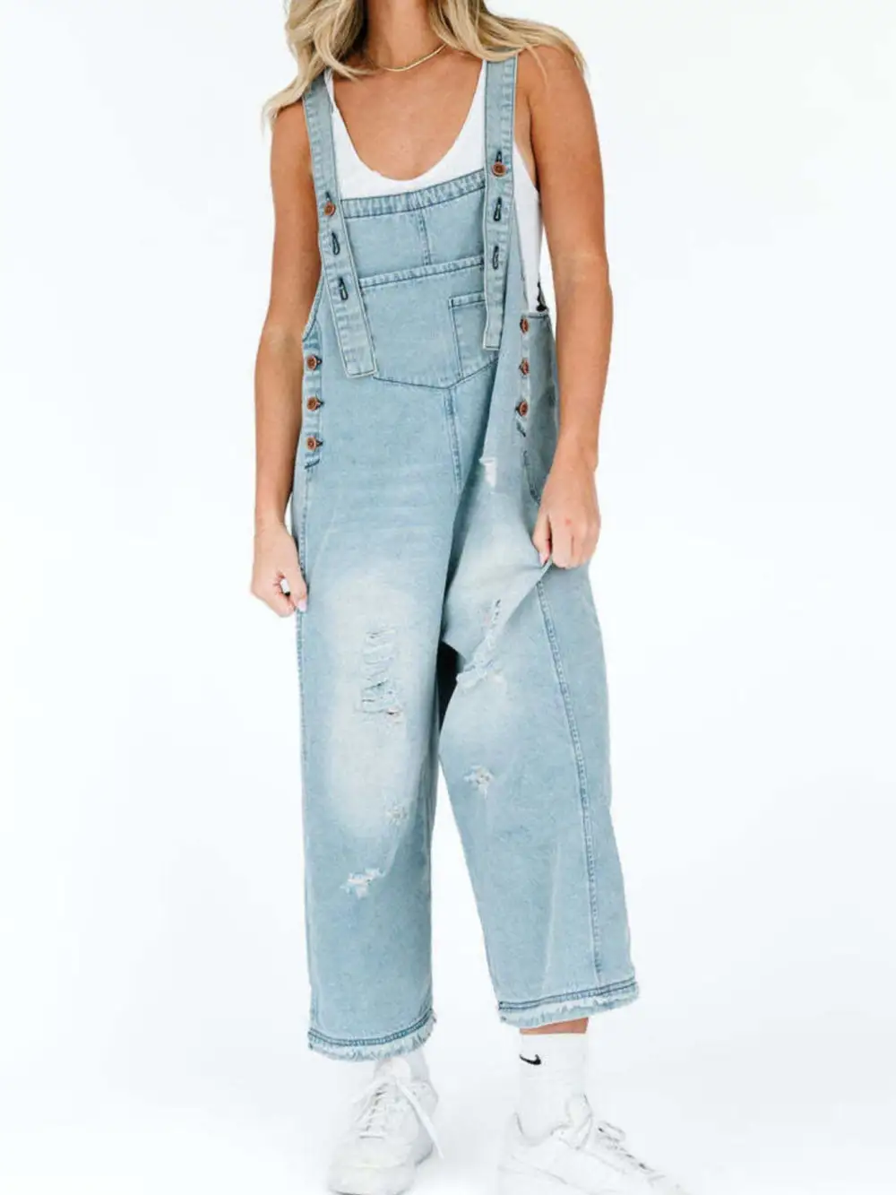 Wide Leg Denim Overalls Relaxed Fit Bib Overalls