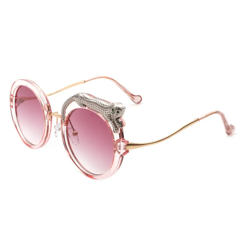 Ribbed Round Frame Sunglasses