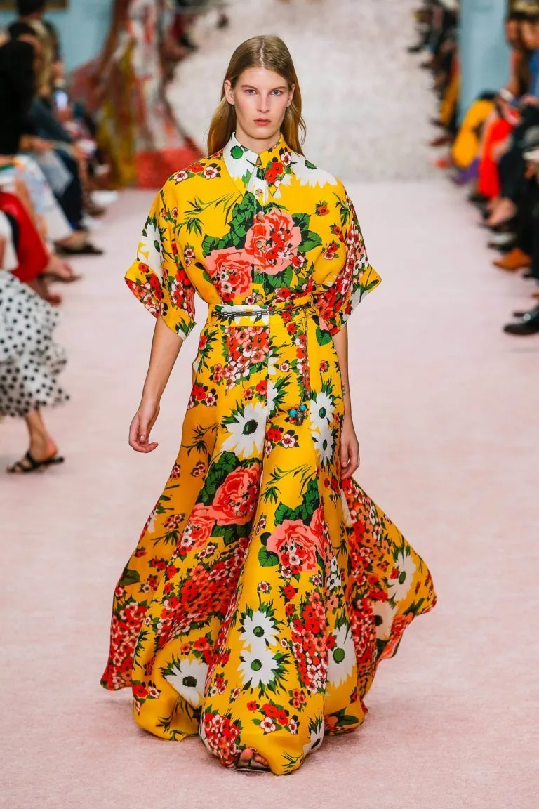 Printed Yellow Large Swing Long Dress