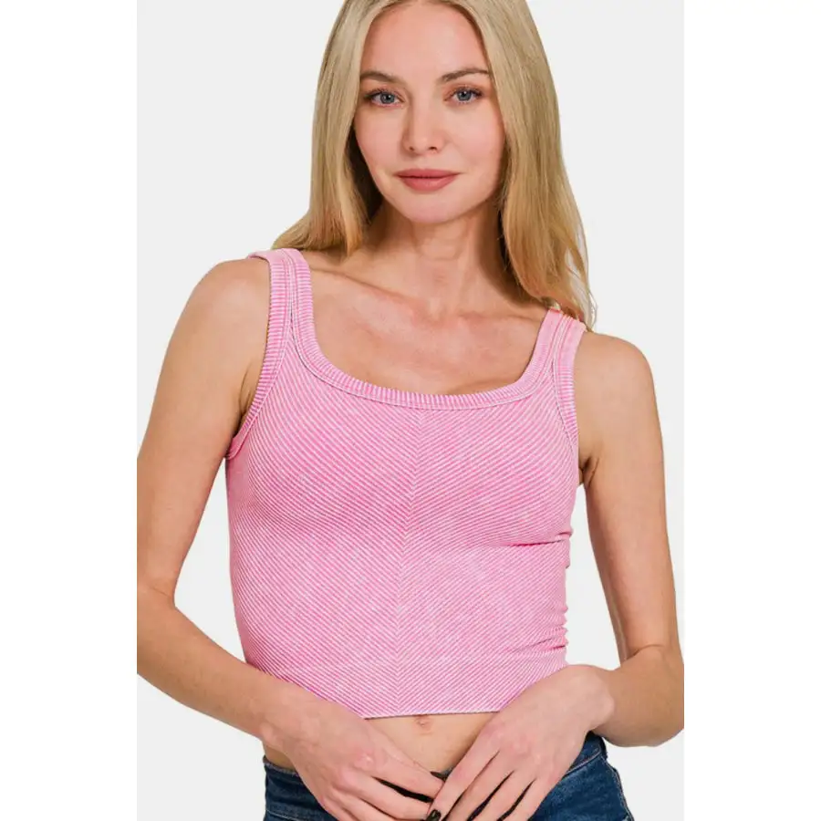 Ari Washed Ribbed Scoop Neck Wide Strap Tank