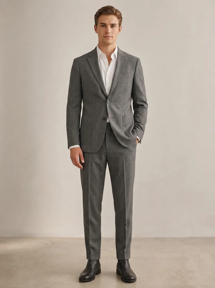 Men's Business Formal Grey Tailored Suit Set