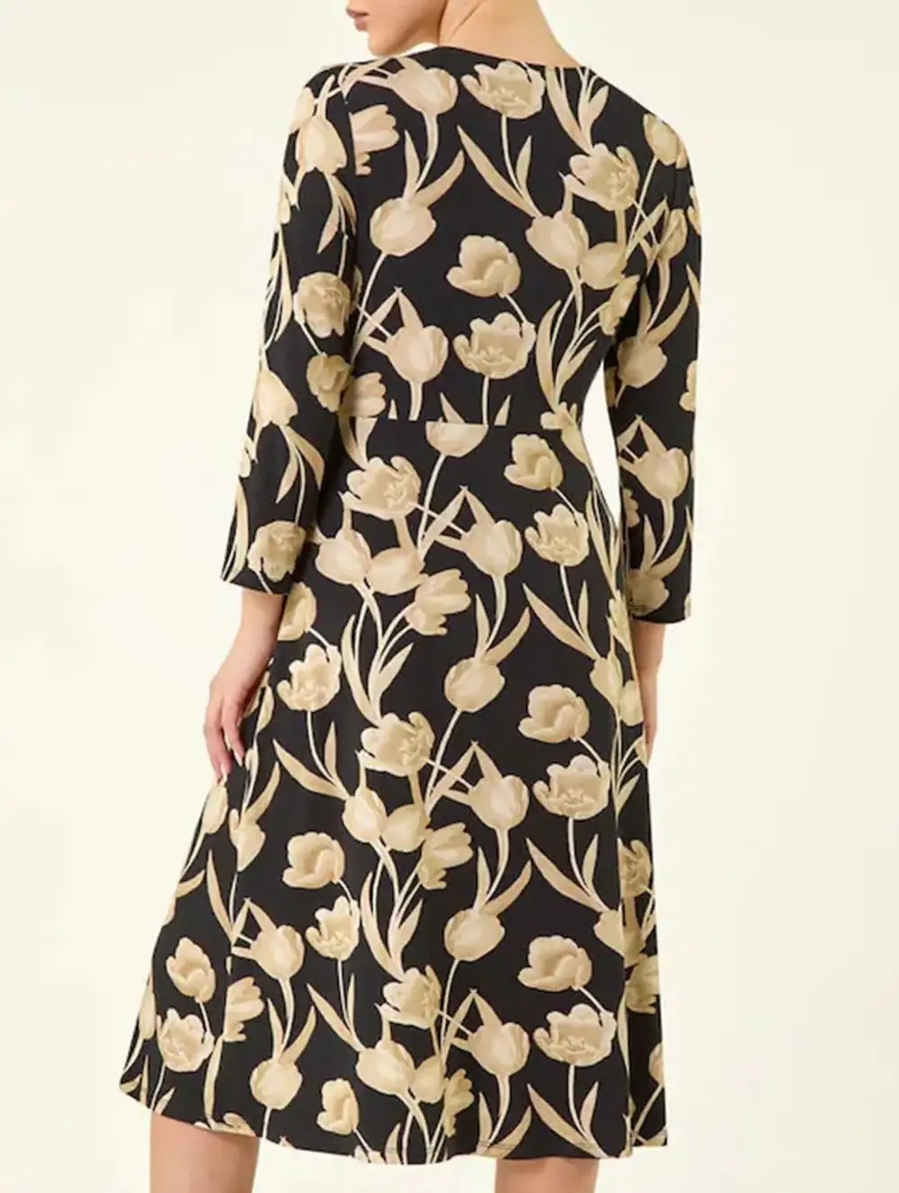 Printed V-Neck Tie Waist Midi Dress