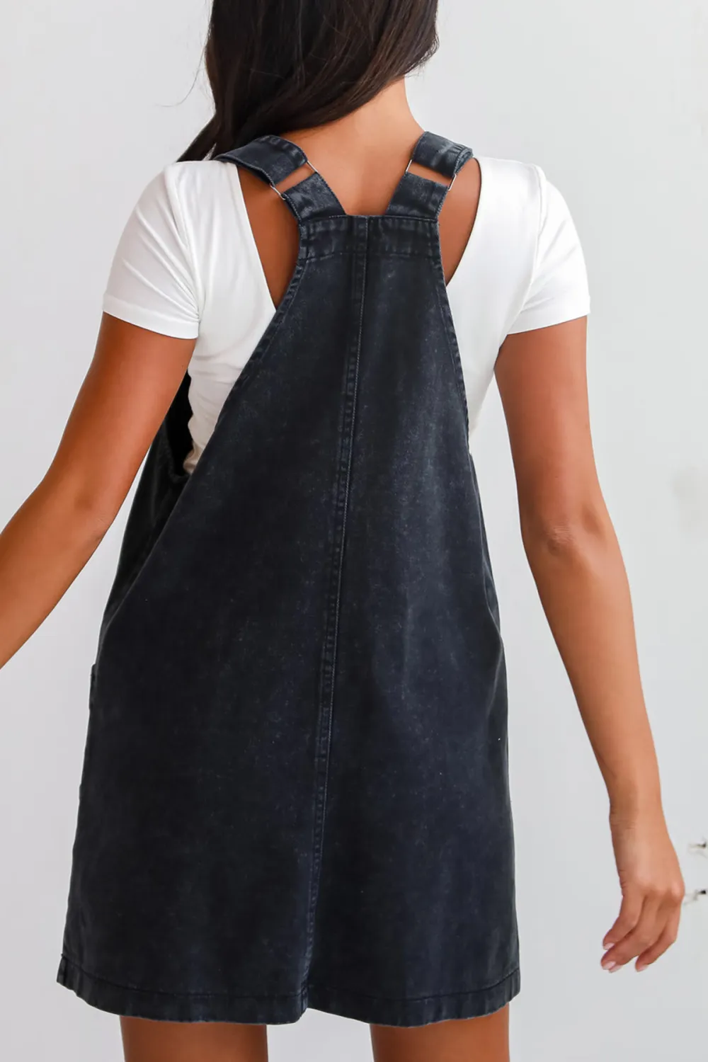 Black Denim Overall Mini Dress
