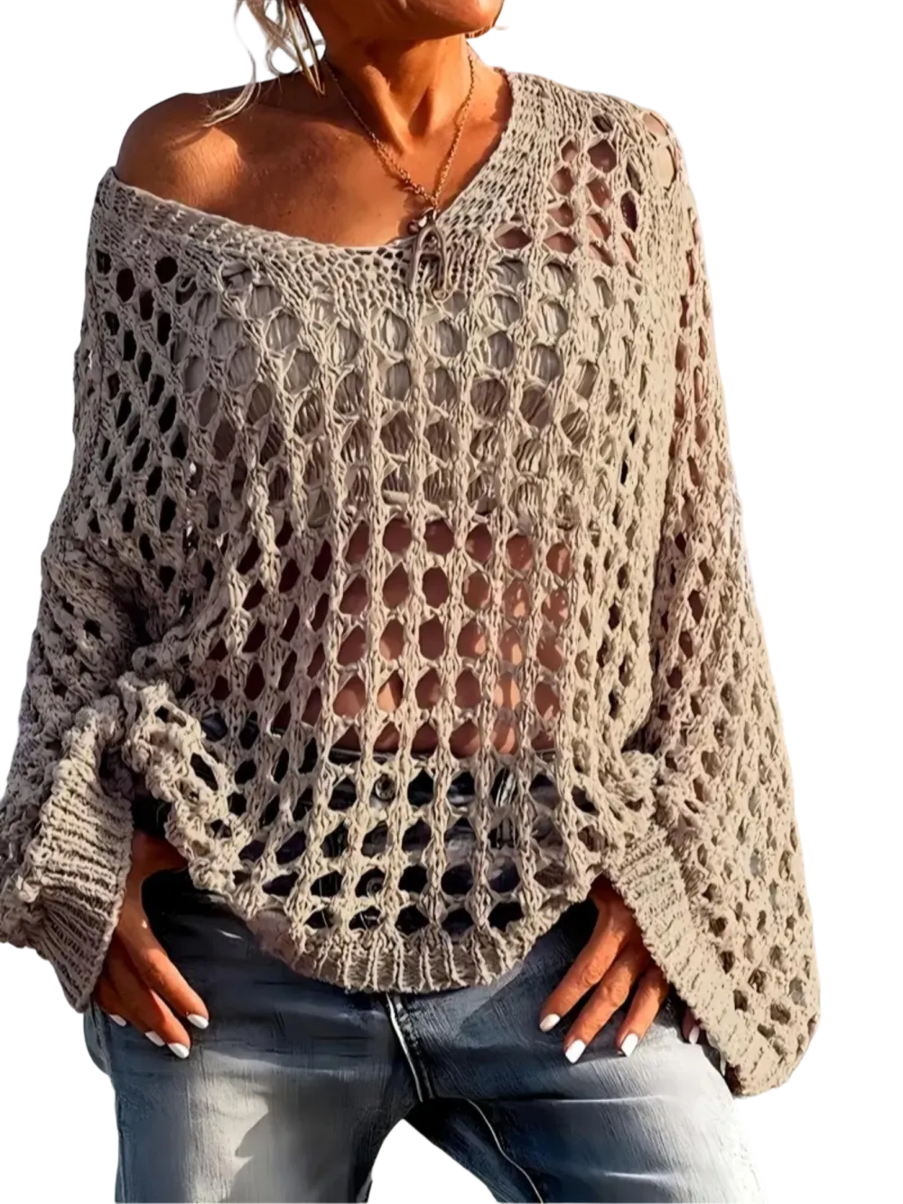 Women's loose-fitting hollow-out design top