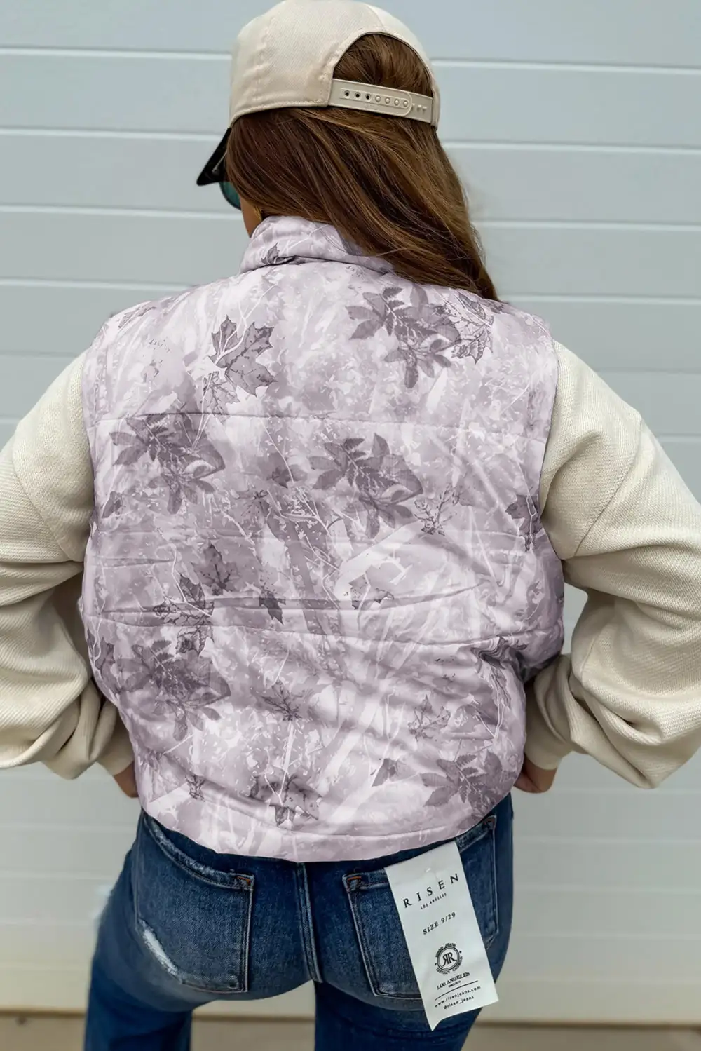 Camo Leaf Print Winter Polyester Puffer Vest