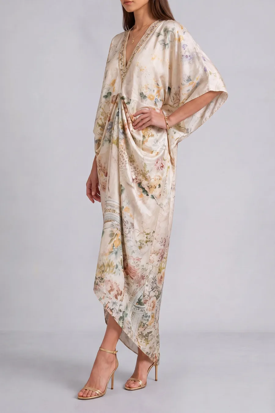 Batwing Sleeve Floral Maxi Dress