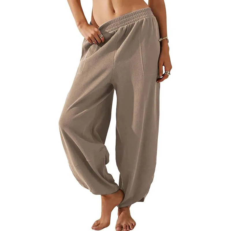 Women’s Harem Barrel Wide Leg Pants Elastic Waist Baggy Loose Fit Casual Jogger Sweatpants With Pockets Beach Street Coffee Teacher Outfits