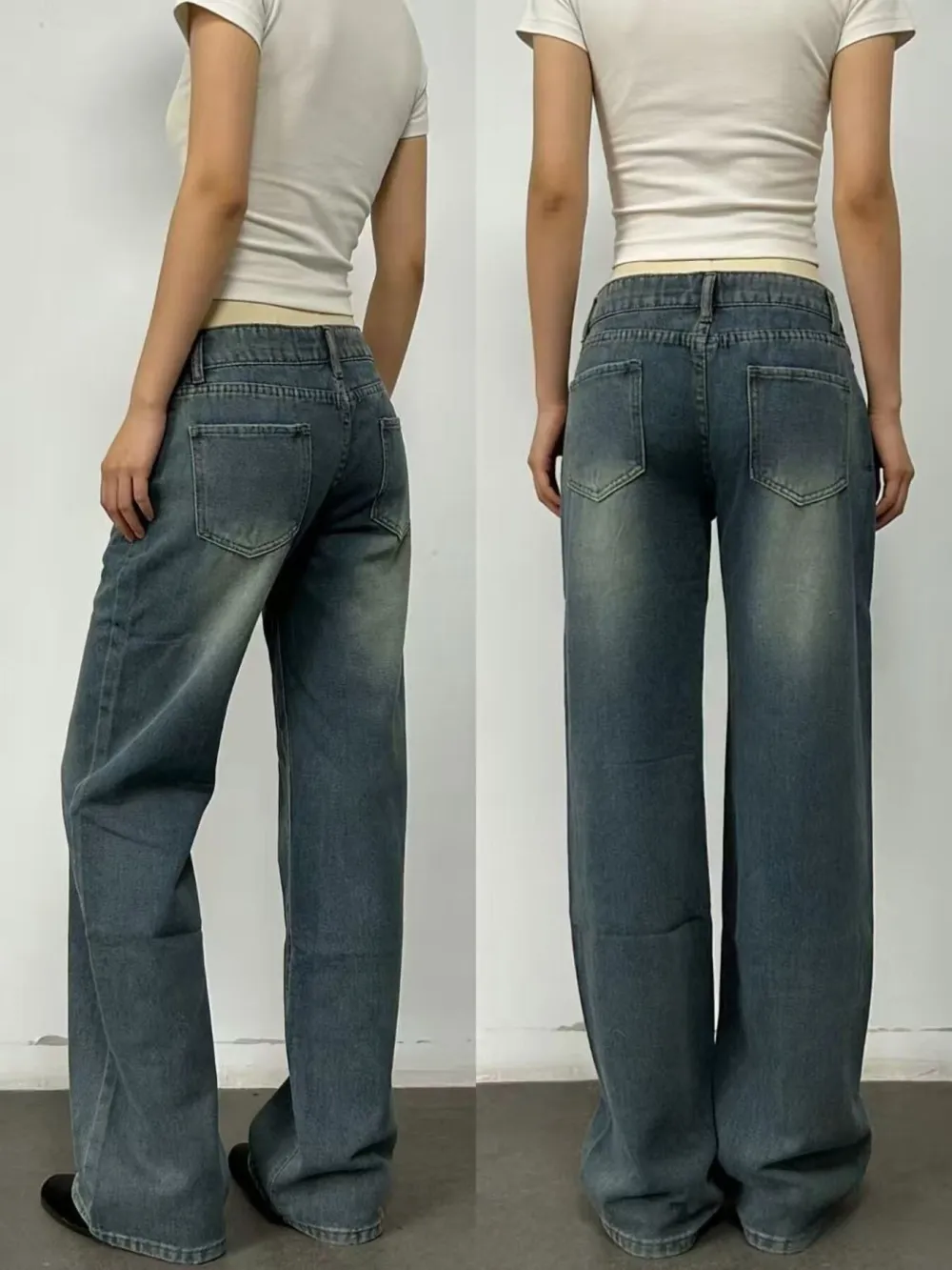 Textured Wide Leg Denim Jeans