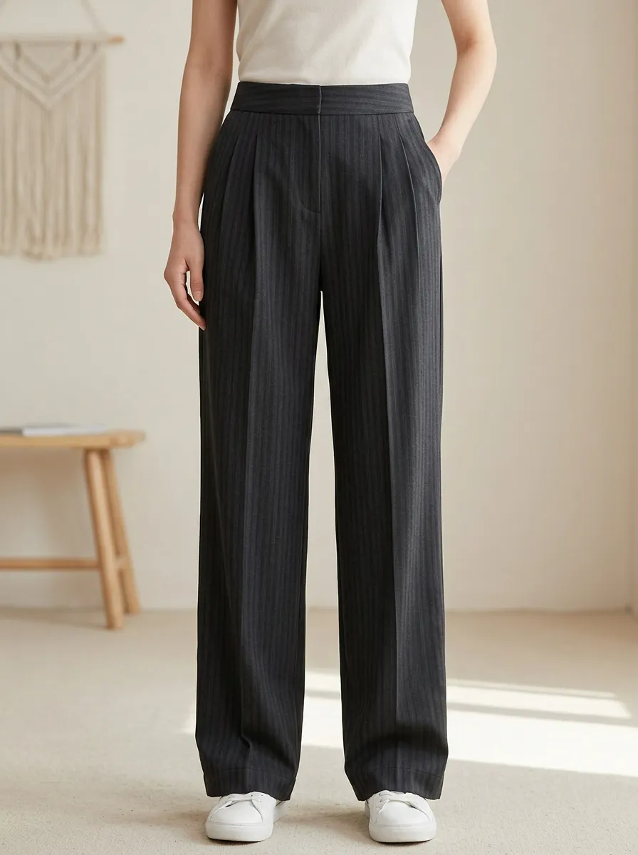 Classic Wide-Leg Pinstripe Printed Women's Wide-Leg Pants