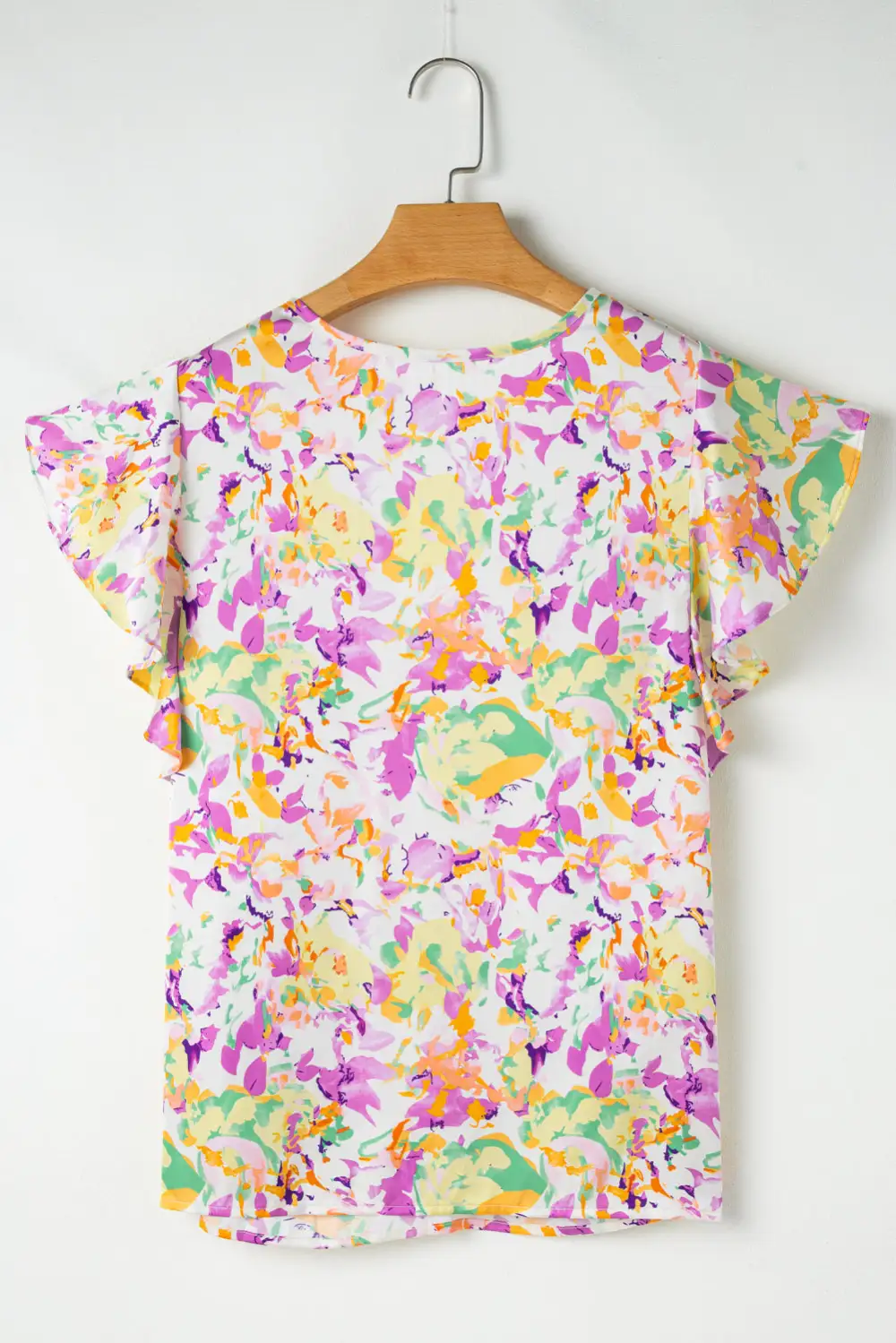 Abstract Print Ruffled Notched Neck Blouse