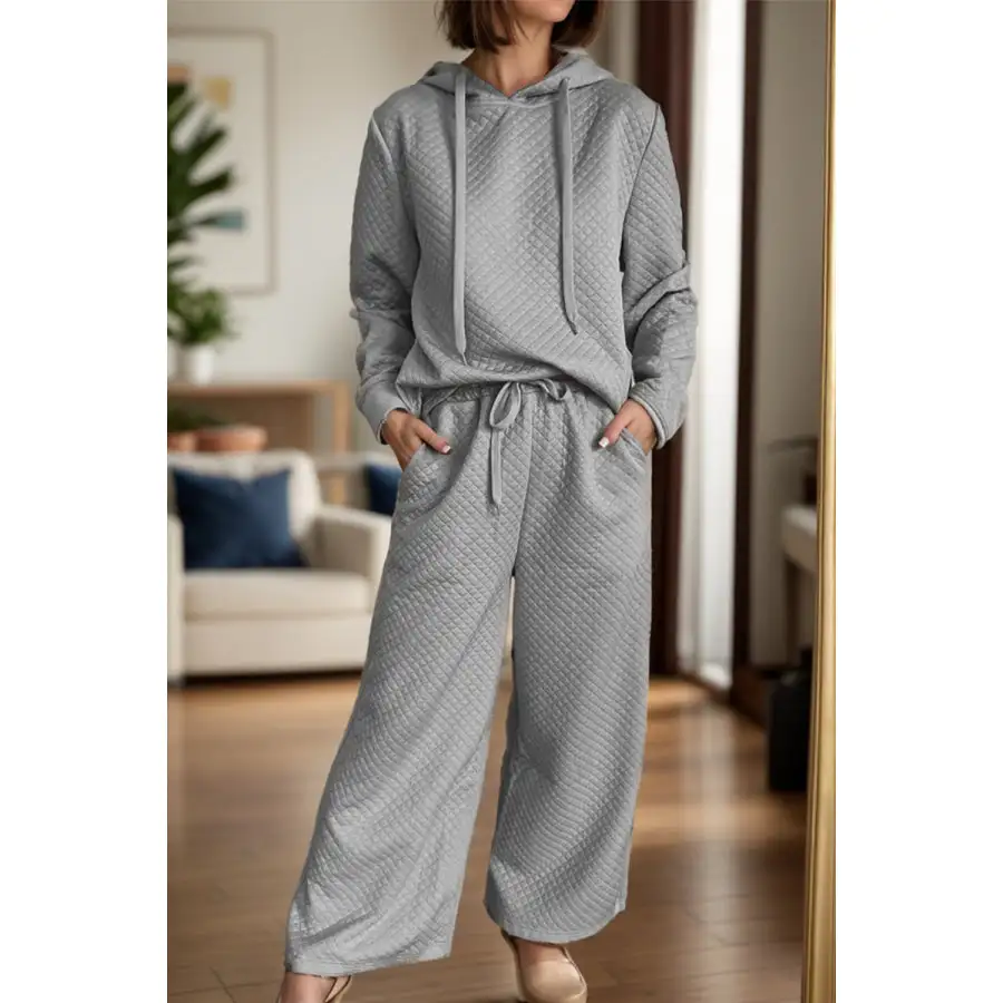 Drawstring Long Sleeve Hooded Top and Pants Set