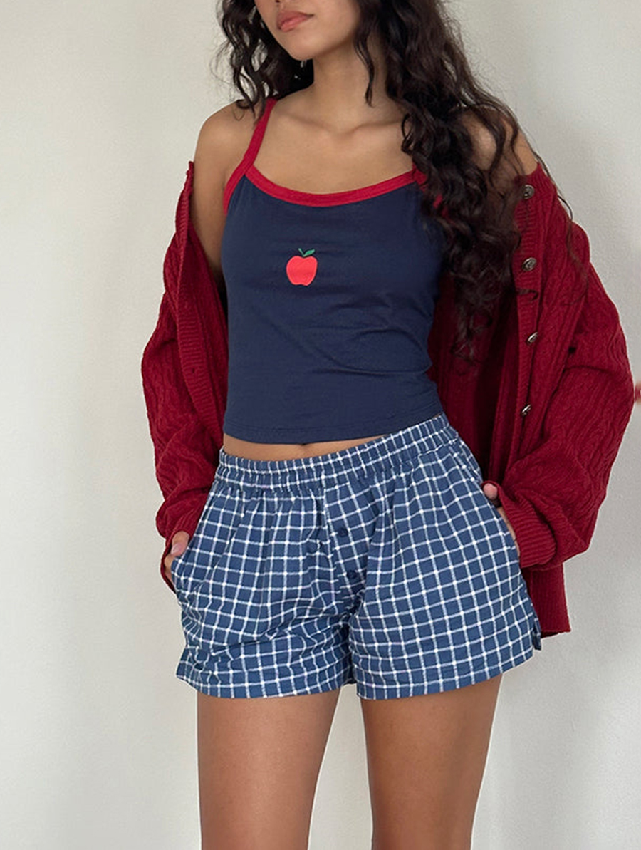 Short In Navy Tartan Poplin