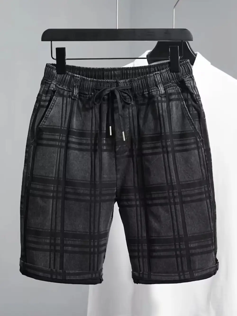 Men's Plus Size Plaid Pattern Elastic Waist Denim