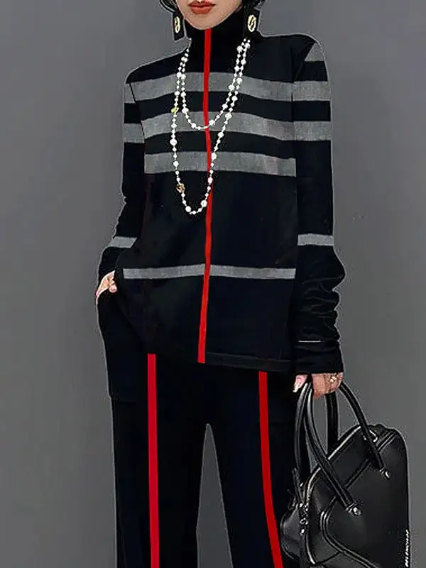 Long Sleeve Relaxed Stripe High Neck T-Shirt