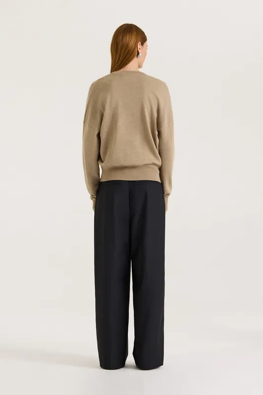Tawny Relaxed V-Neck Drape Knit Jumper