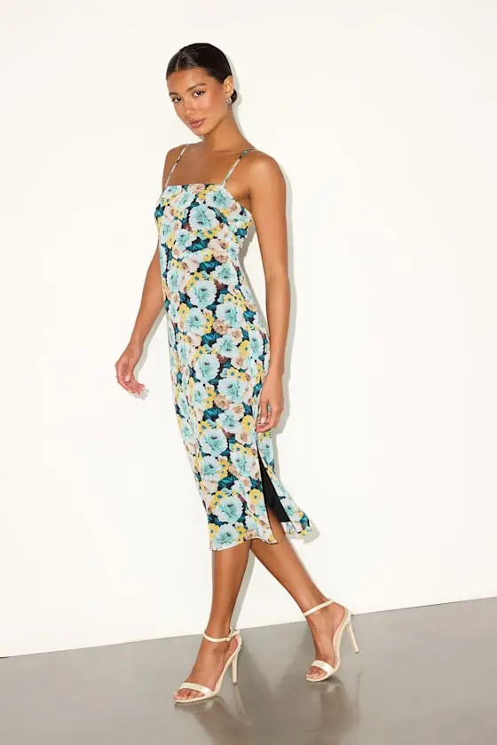 Sweetest Invite Blue Multi Floral Sleeveless Midi Dress