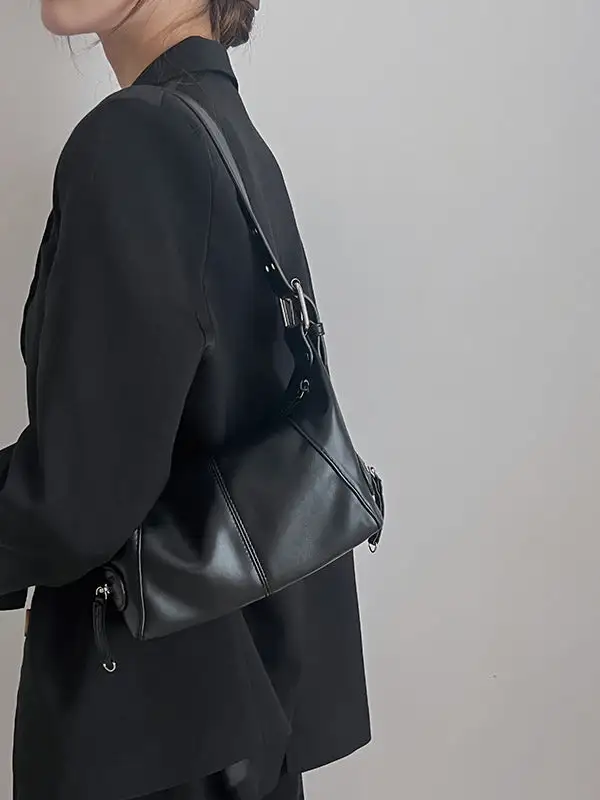 Buckle Solid Zipper Armpit Bag