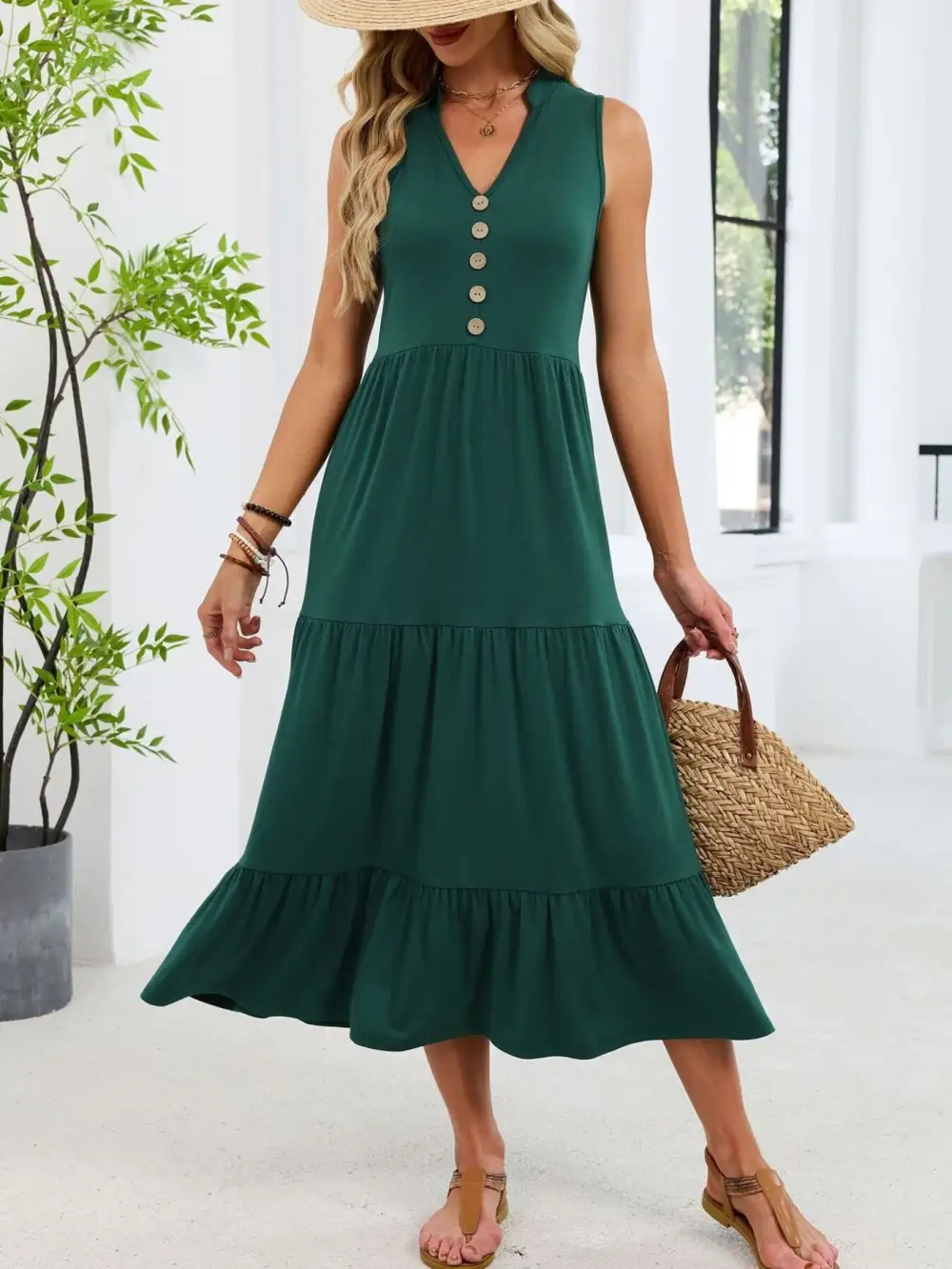 Tiered Sleeveless Midi Dress