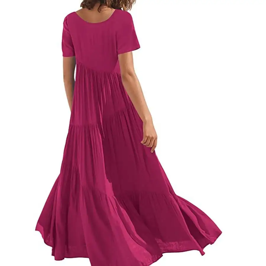 Round Neck Tiered Ruffle Maxi Dress