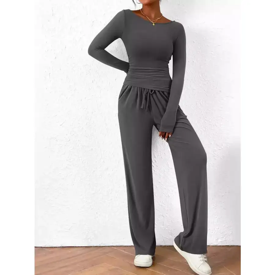 Everyday Long Sleeve Top and Wide Leg Pants Set