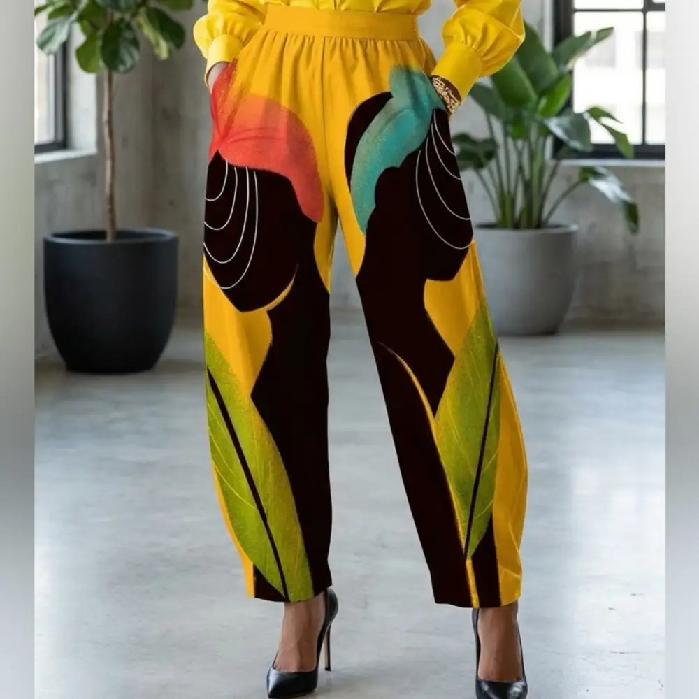 Wide-leg Statement Pants High-waist Art Print Pants