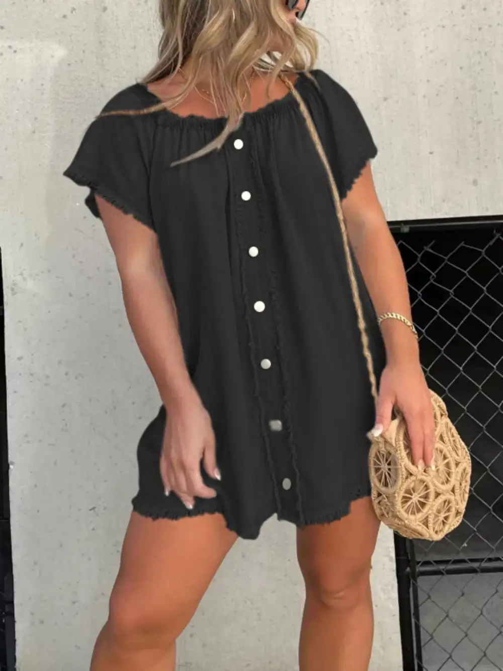 Denim Button Front Dress Casual