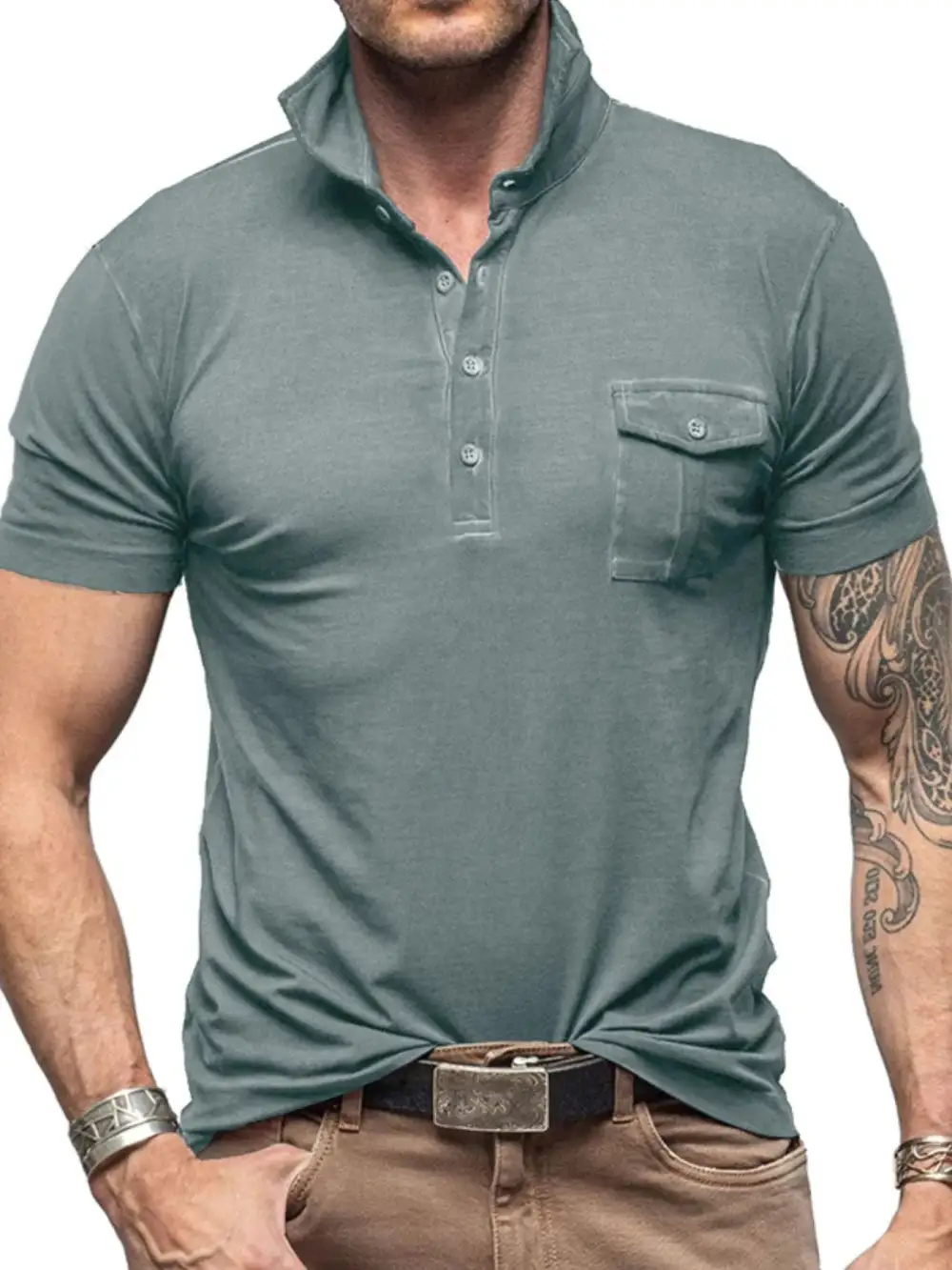 Stand-Collar Pocketed Polo Shirt