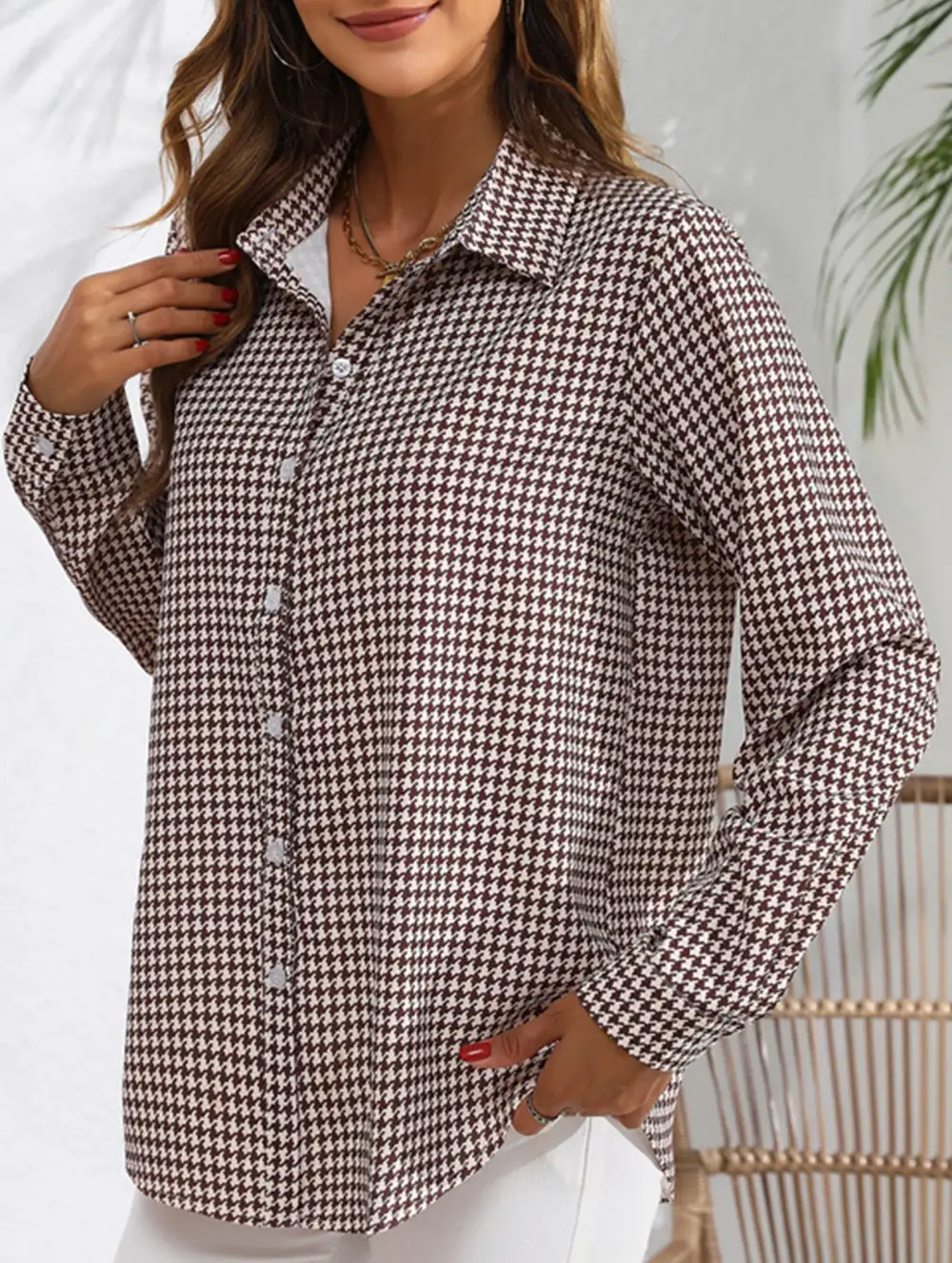 Plaid Loose Shirt with Collar Blouse