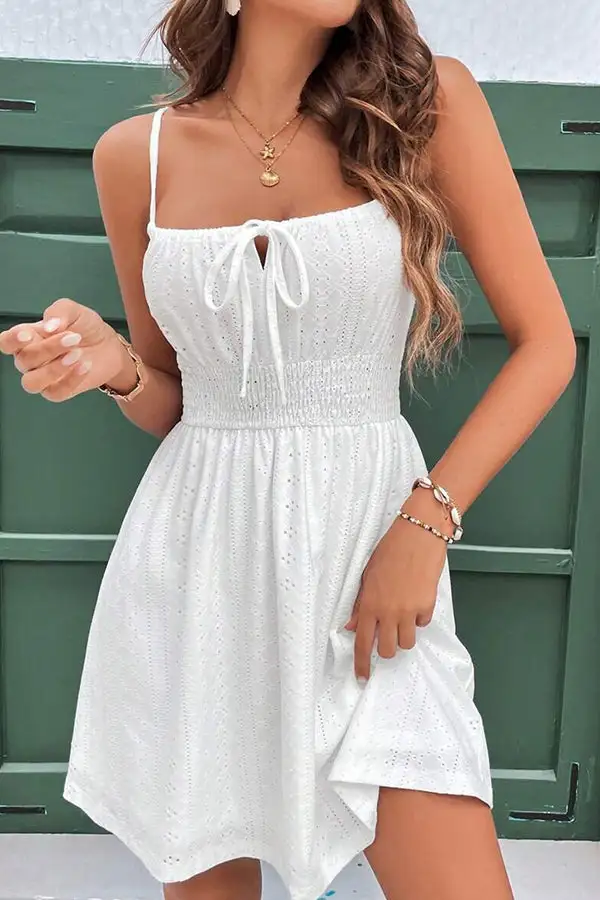 Solid Color Smocked Waist Mini Dress