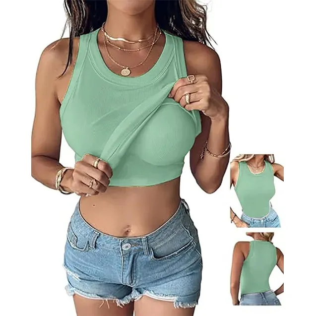 Women Everyday Basic Ribbed Built-in Bra Tank