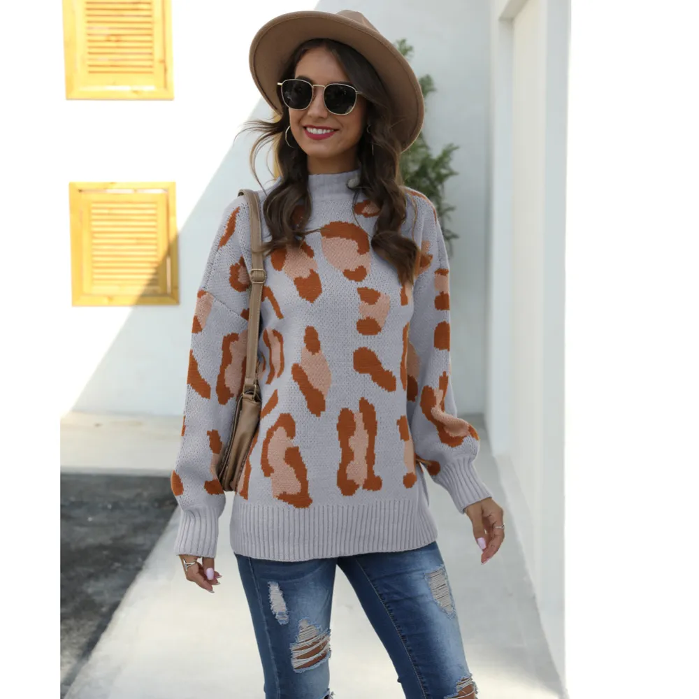 Leopard Print Pullover Knitted Sweater