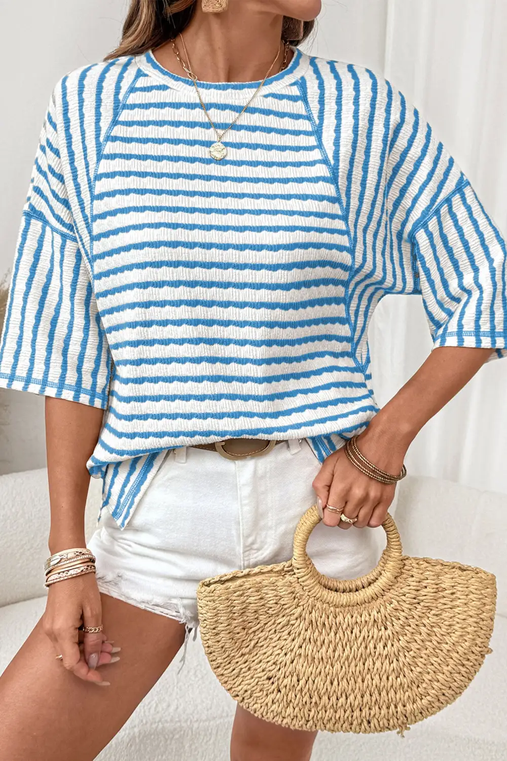 Striped Knit Half Sleeve Top