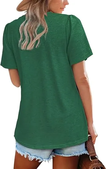 5PACK-Casual Short Puff Sleeve Pleated Shirts Casual Blouses