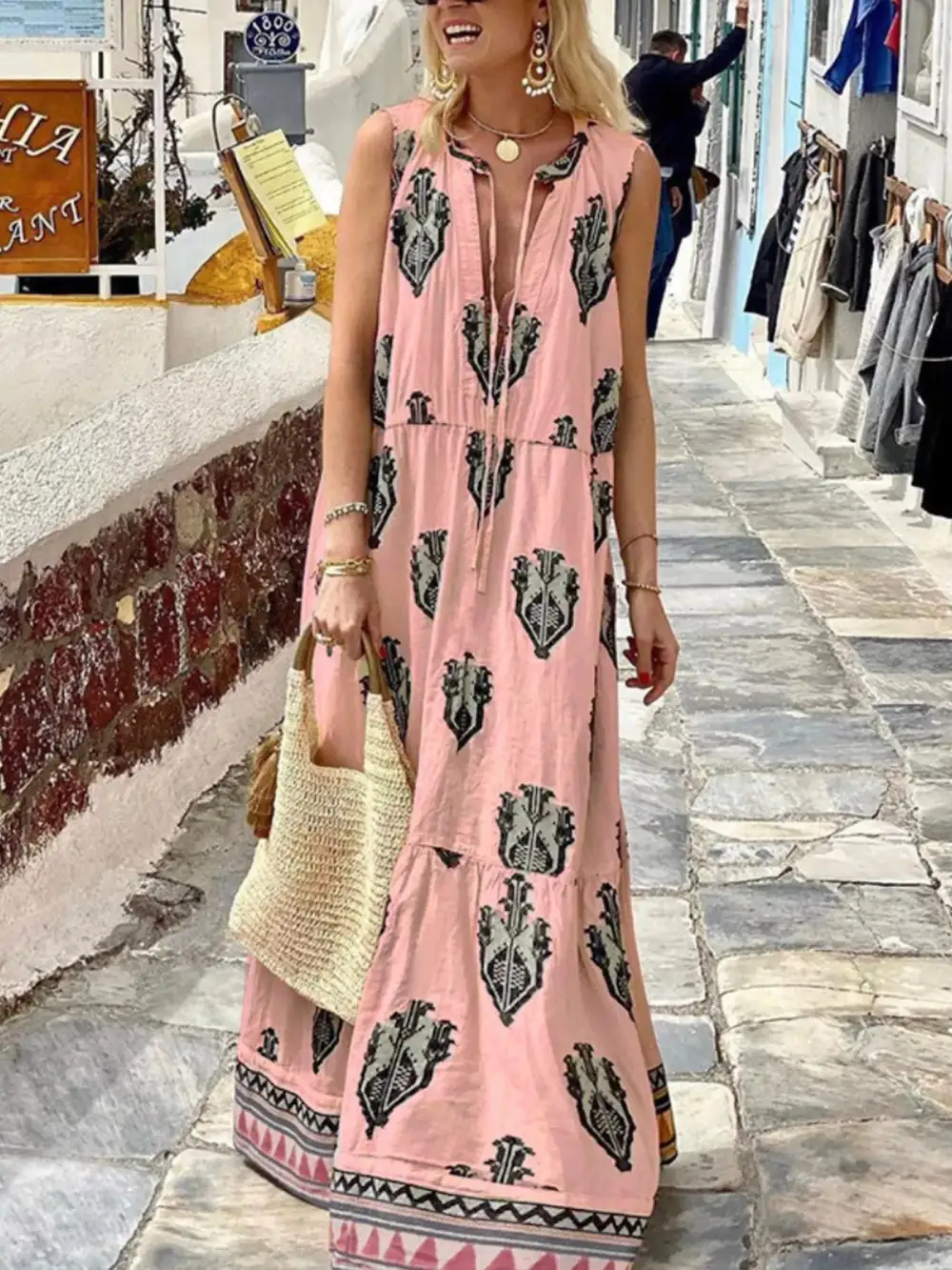 Smooth Finish Printed Sleeveless Maxi Dress