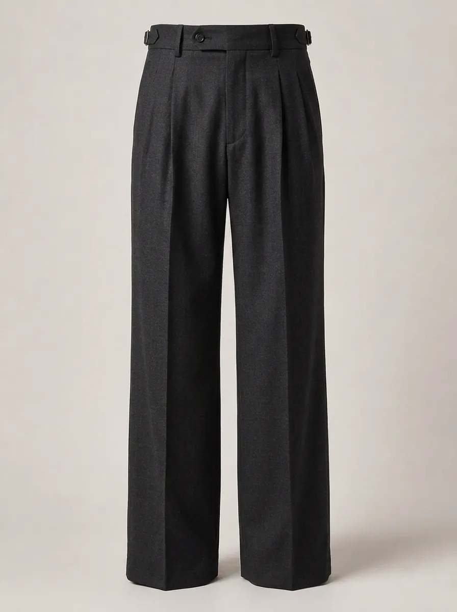 Men's Charcoal Grey Pleated Wool Blend Trousers