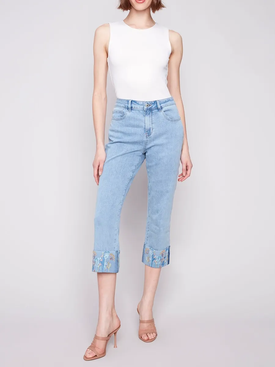 Straight-Leg Wrinkle-Free Cotton Light Blue Jeans
