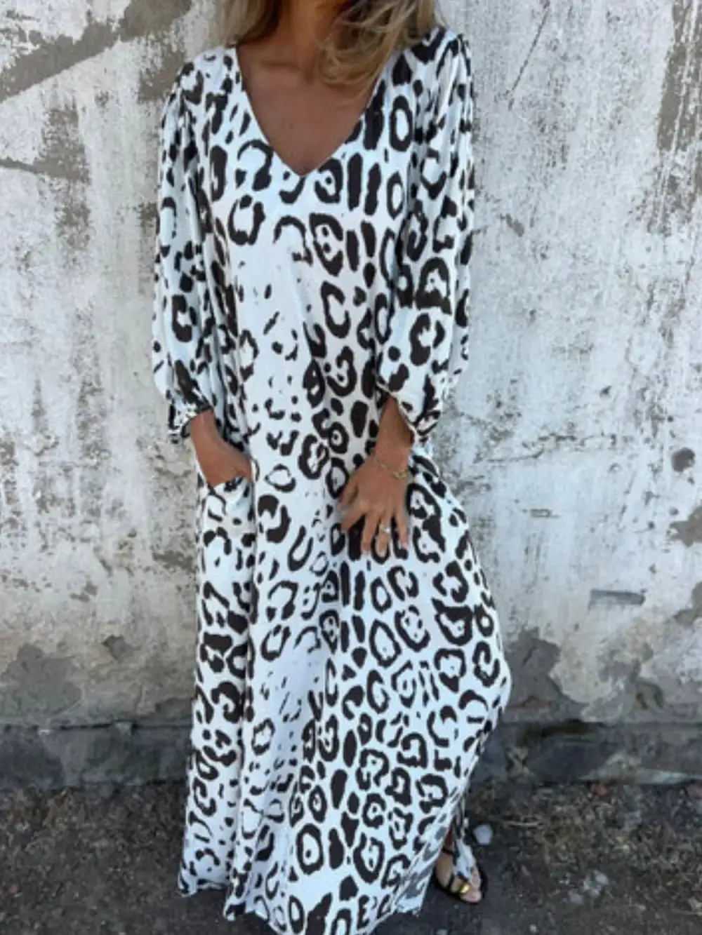 V-Neck Printed Midi Dress