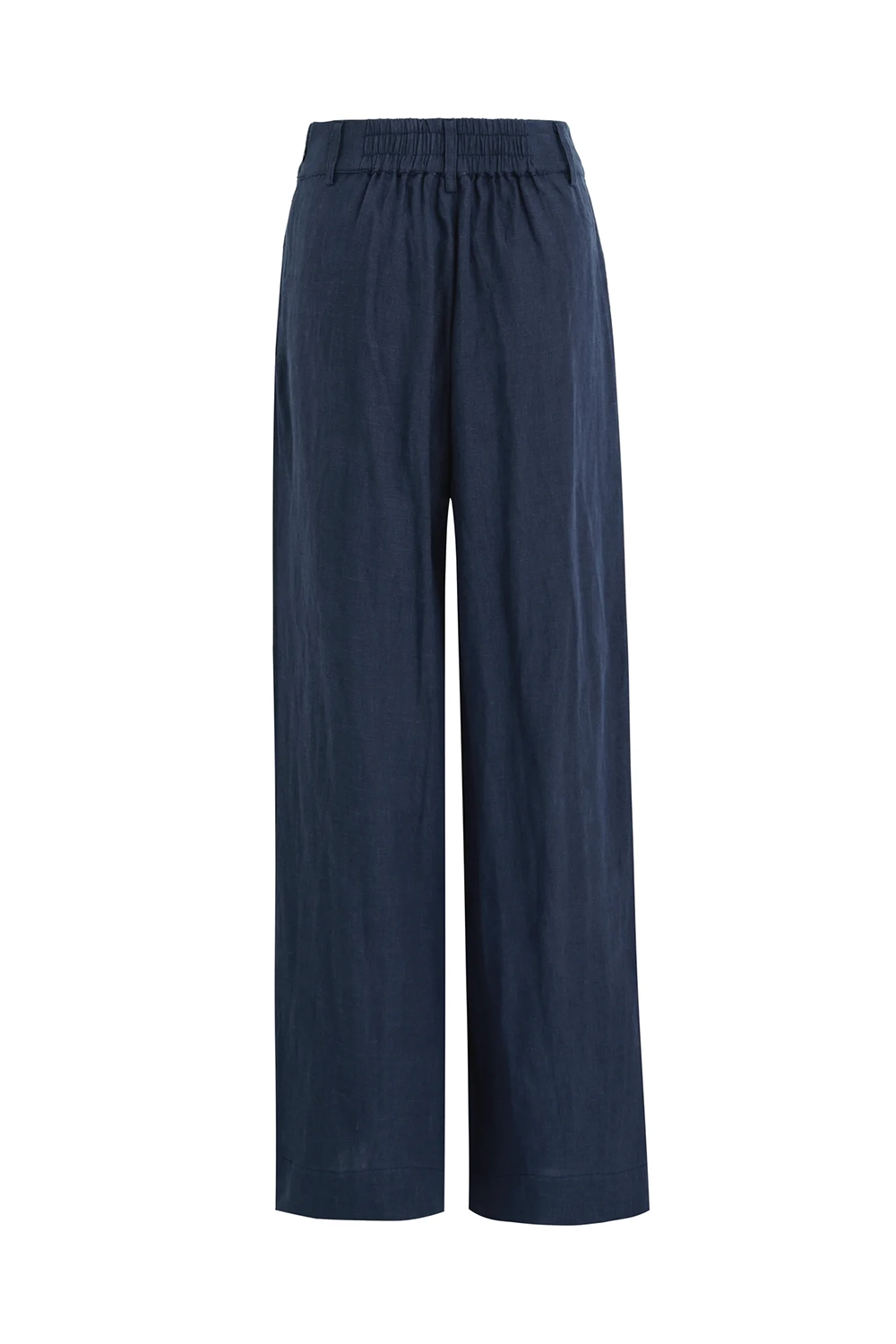 Navy Linen Elastic - Back Wide Pants