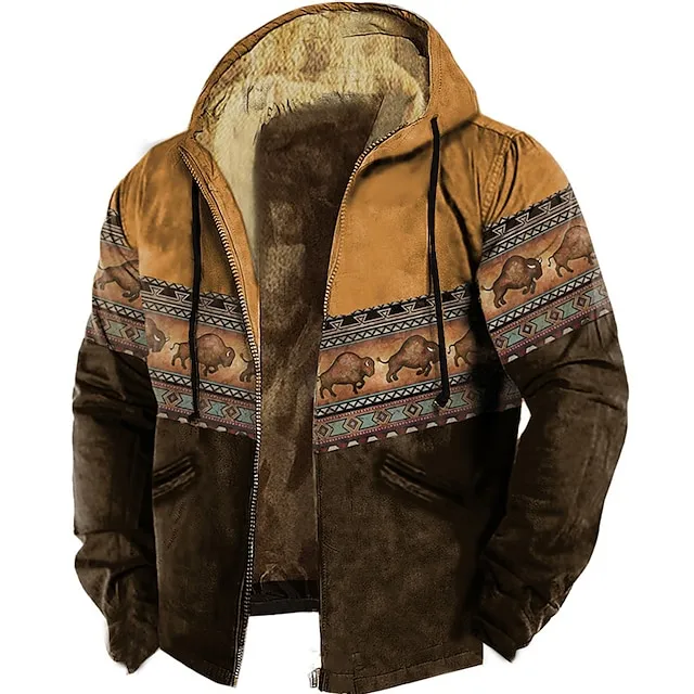 Men's Full Zip Hoodie Jacket Brown Brown 2 Brown 4 Brown 3 Hooded Animal Color Block Graphic Prints Zipper Print Casual Daily Holiday 3D Print Fleece Designer Thin fleece Winter Clothing Apparel
