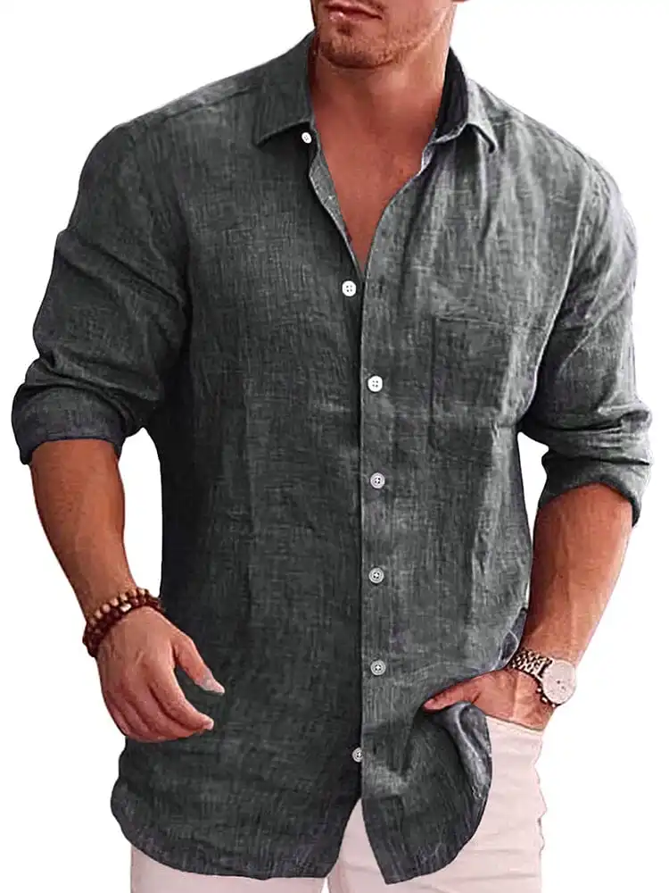 Classic Casual Button Down Cotton Linen Shirt