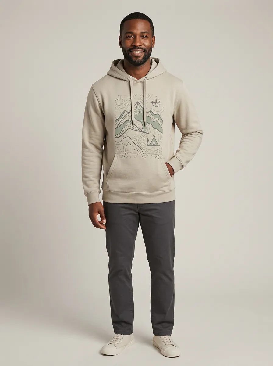 Men's Camping Outdoor Explorer Mountain Topographic Graphic Hoodie